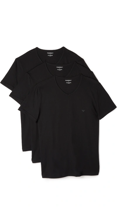 Emporio Armani Pure Cotton 3-pack V-neck T-shirts In Tuxedo