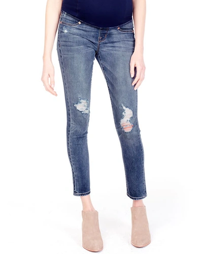 Ingrid & Isabel Maternity Sasha Distressed Denim Skinny-leg Jeans W/ Crossover Panel