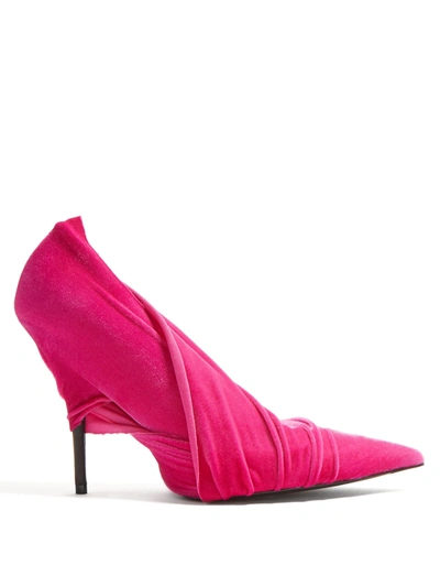 Balenciaga Draped Velvet Point-toe Pumps In Hot Pink