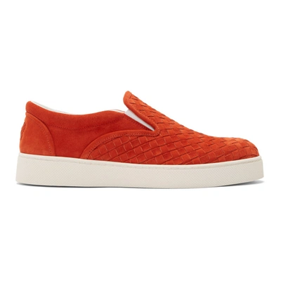 Bottega Veneta Red Suede Intrecciato Dodger Slip-on Sneakers In
