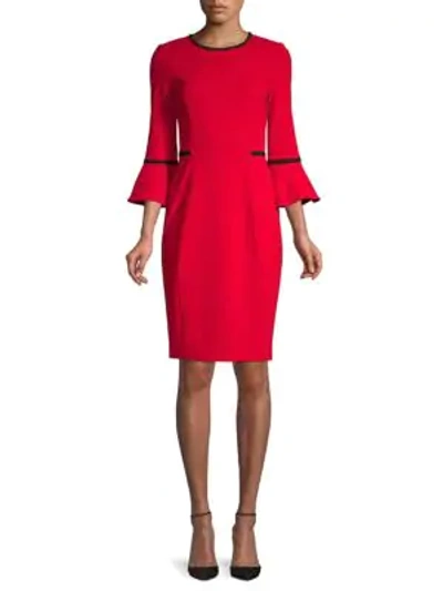 Calvin Klein Two-tone Bell-sleeve Sheath Dress In Red