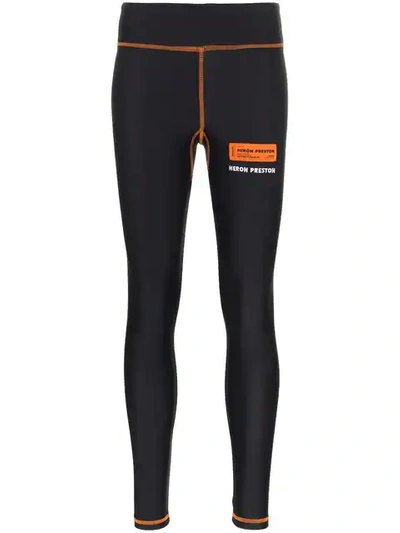 Heron Preston High Waist Contrast Stitch Leggings In Black