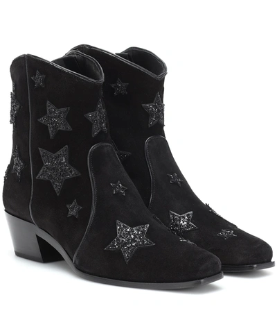 Miu Miu Star Suede Cowboy Boots In Black