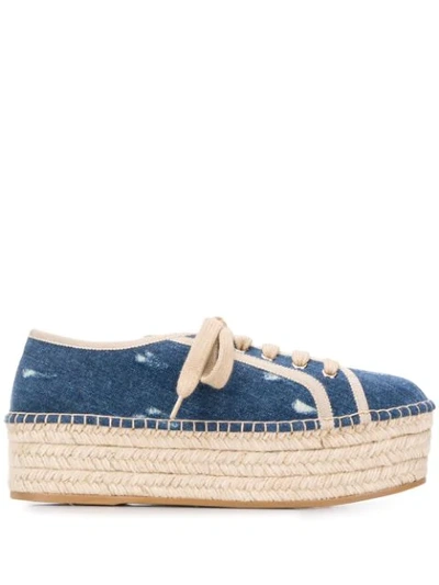 Miu Miu Denim Espadrille Platform Trainers In Blue