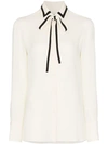 Valentino Georgette Bow Neck Silk Shirt In Neutrals