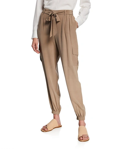 Go Silk Belted Silk Cargo Pants In Chino