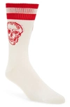 Alexander Mcqueen Graffiti Skull Socks In Ivory/ Red