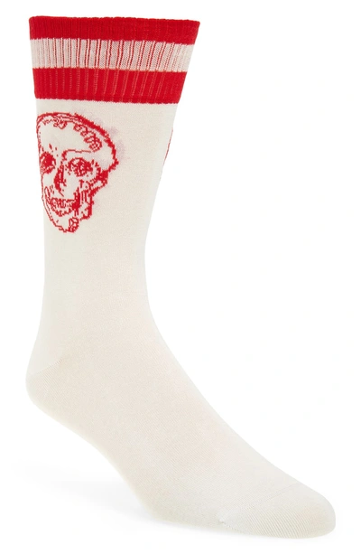 Alexander Mcqueen Graffiti Skull Socks In Ivory/ Red