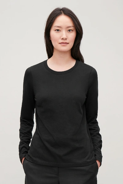 Cos Straight-hem Long-sleeved Top In Black