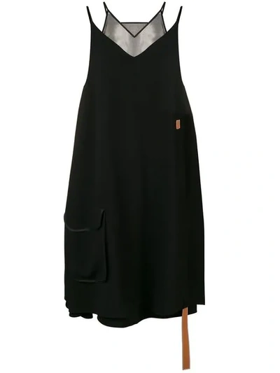 Loewe Layered Gathered Organza And Crepe Dress In Black