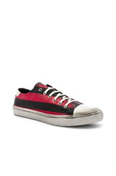 Saint Laurent Bedford Striped Low-top Leather Trainers In Black & Lurex Red Stripe