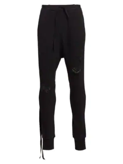 Ben Taverniti Unravel Project Distressed Waffle Knit Jogging Pants In Black