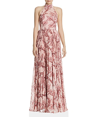 Fame And Partners Zora Pleated Floral Gown In Nouveau Floral Blush