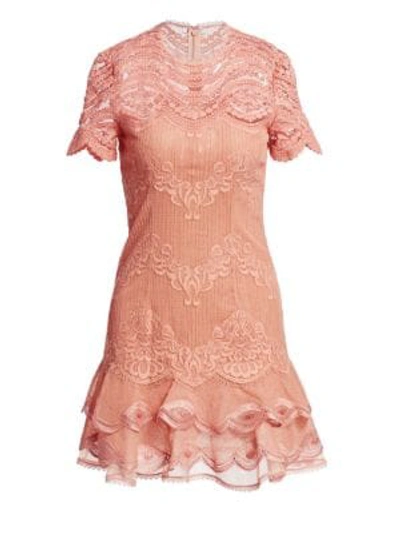 Jonathan Simkhai Mixed Lace Cap Sleeve Mini Dress In Nude