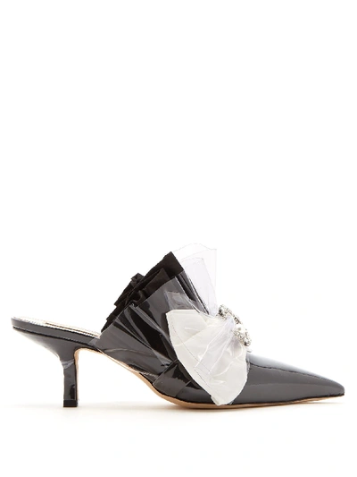 Midnight 00 Ruched Cotton & Pvc Kitten-heel Mules In Black,white