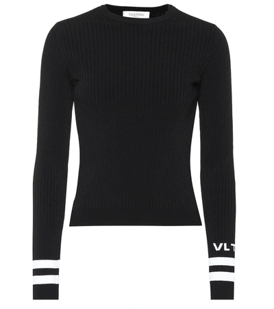 Valentino Logo Jacquard Stretch Knit Sweater In Black