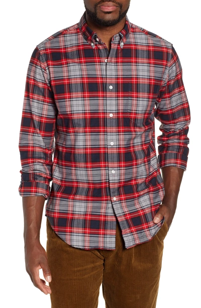 Jcrew Classic Fit Plaid Pima Cotton Oxford Shirt In Navy Chili