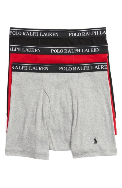 Polo Ralph Lauren Classic Fit  Cotton Boxers 3-pack In Black,red,grey