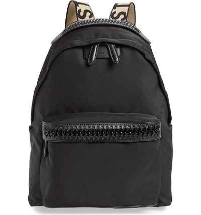 Stella Mccartney Logo Strap Nylon Backpack In Black/ Black