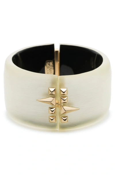 Alexis Bittar Golden Studded Hinge Bangle In Silver