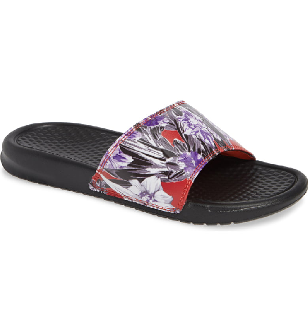 black and orange nike flip flops