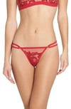 Thistle & Spire Cornelia Embroidered Mesh Thong In Scarlet