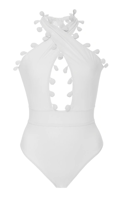 Oscar De La Renta Pompom-embellished Swimsuit In White