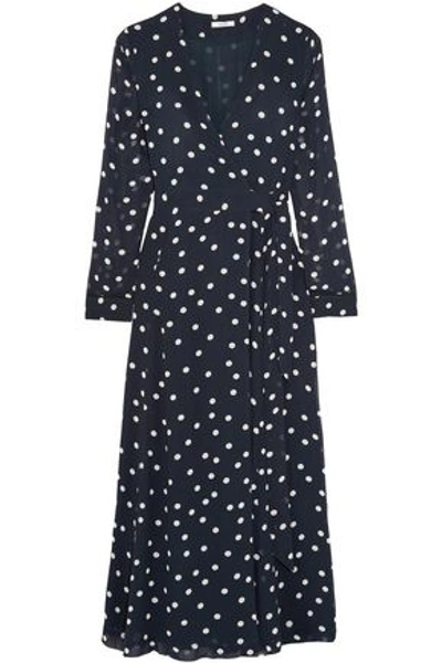 Ganni Barra Polka-dot Chiffon Midi Wrap Dress In Midnight Blue