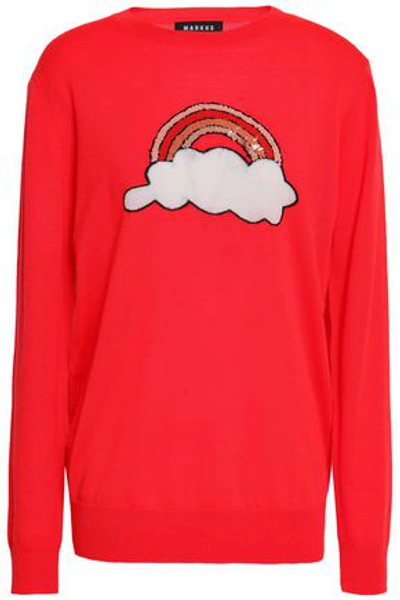 Markus Lupfer Woman Natalie Sequin-embellished Intarsia Wool Sweater Red