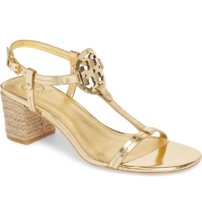 Tory Burch Women's Miller Leather T-strap Block Heel Sandals In Gold