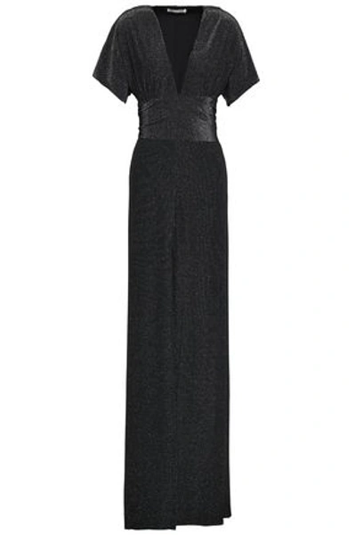 Halston Heritage Tie-back Metallic Crepe Gown In Black