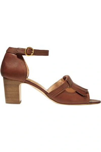 Rupert Sanderson Woman Fringed Leather Sandals Brown