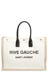 Saint Laurent Noe Rive Gauche Logo Canvas Tote In Beige,black