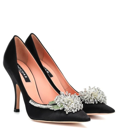 Rochas Crystal-embellished Satin Pumps In Black