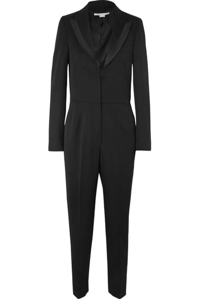 Stella Mccartney Poplin-trimmed Wool-twill Jumpsuit In Black