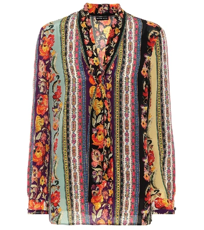 Etro Ribbon Floral Tie-neck Silk Blouse In Pink