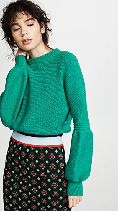 The Fifth Label Explore Balloon-sleeve Cotton Sweater In Green