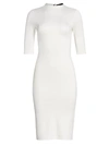 Alice And Olivia Delora Fitted Mock-neck Midi Dress In Off White