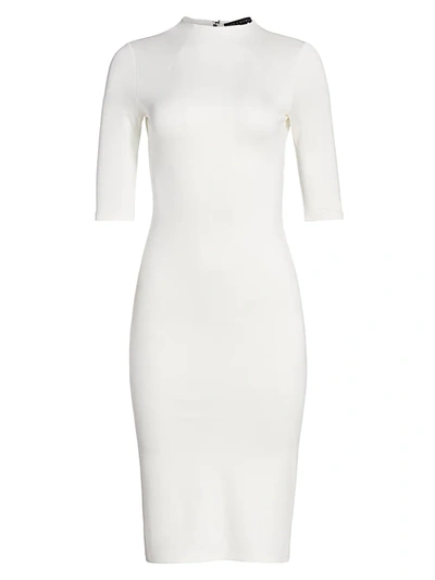 Alice And Olivia Delora Fitted Mock-neck Midi Dress In Off White