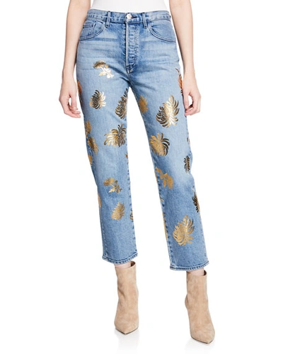 3x1 Higher Ground Cropped Straight Jeans With Floral Details In Eva