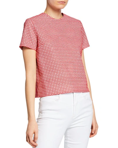 Anais Jourden Faux-leather Embroidered Short-sleeve Top In Red Pattern