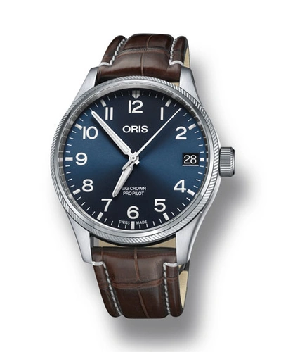Oris Men's 45mm Big Crown Propilot Day-date Watch, Blue/brown