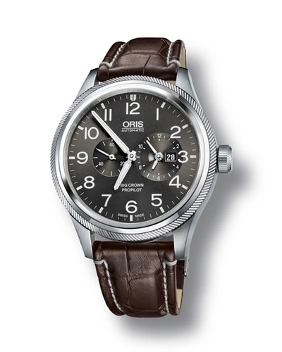 Oris Men's 44.7mm Big Crown Propilot Worldtimer Watch, Gray/brown