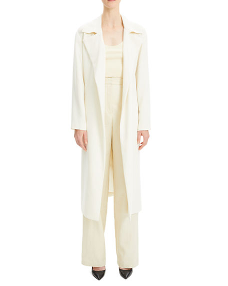 Theory Simple Open-Front Long Trench Coat In Rice | ModeSens