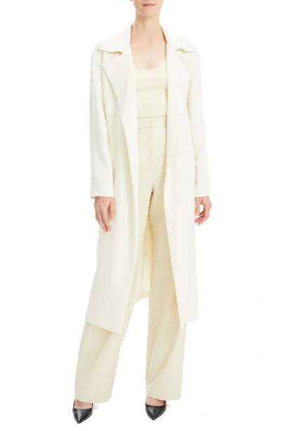 Theory Simple Open-front Long Trench Coat In Rice