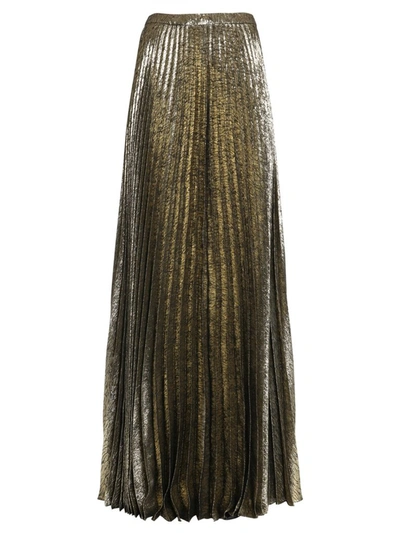 Saint Laurent Pleated Metallic Silk-blend Jacquard Maxi Skirt In Gold