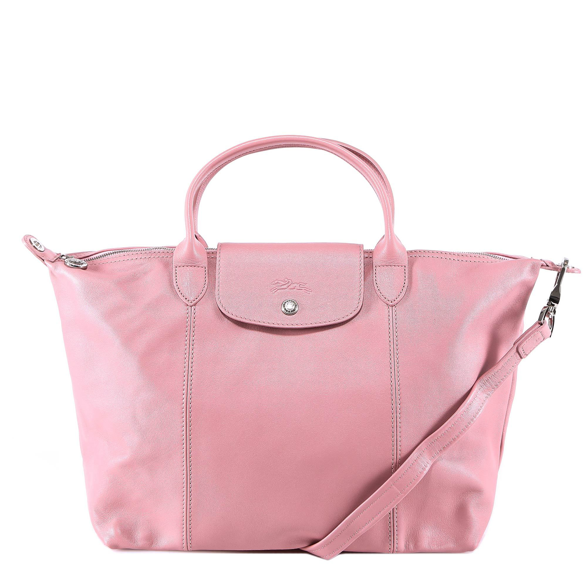 Longchamp Le Pliage Cuir Top Handle M Bag In Pink ModeSens