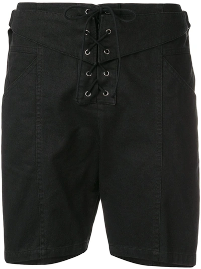 Saint Laurent Lace-up Cotton And Ramie-blend Twill Shorts In Black