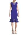 Aidan Mattox Scuba-crepe Illusion Dress In Cobalt