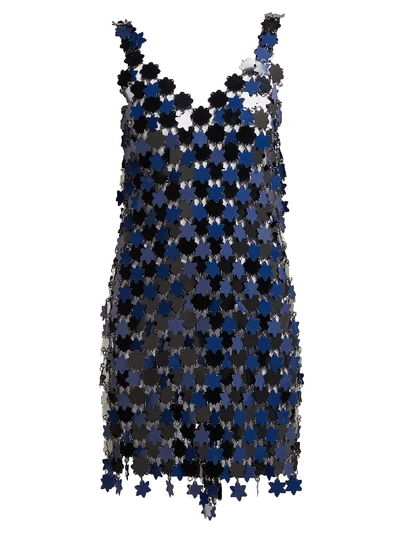Rabanne Floral Chainmail Dress In Blu/nero